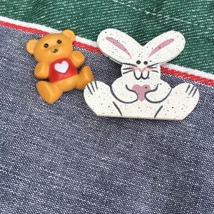 🧸 Vintage Avon Teddy and Hand Painted Bunny Pins